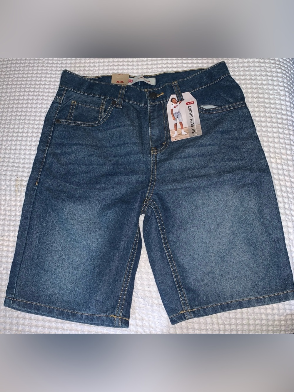 Levi's Boys 511 Slim Denim Shorts Blue Size 16 REG 28 Adjustable Waist Pockets
